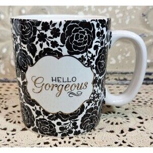"Hello Gorgeous" Ceramic Tea Coffee Cup Mug Black Rose Design Jo-Ann Stores